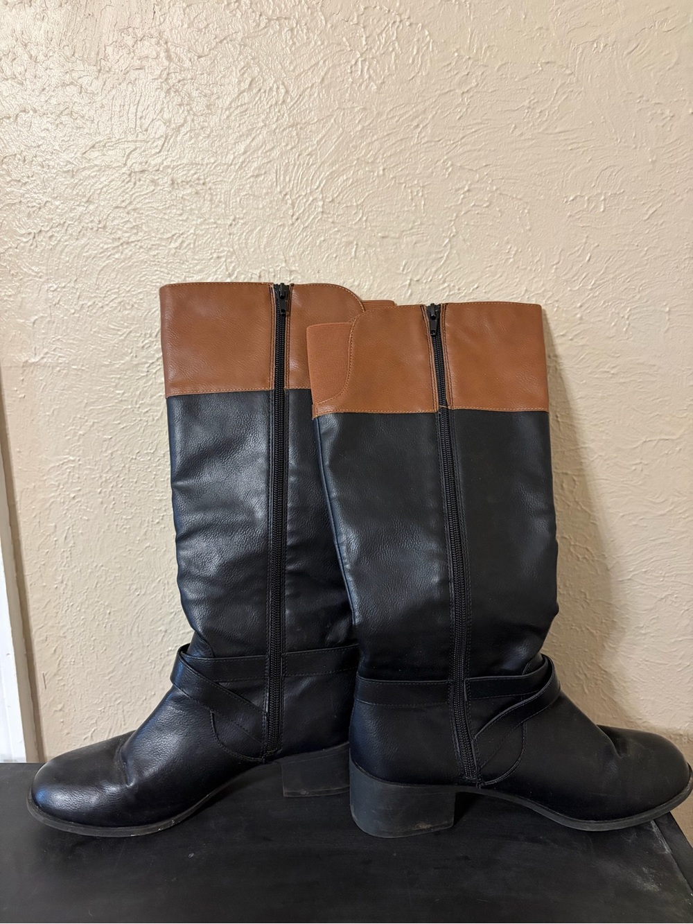 Style & Co. Black and Brown Over-the-Knee Two-Tone Boots